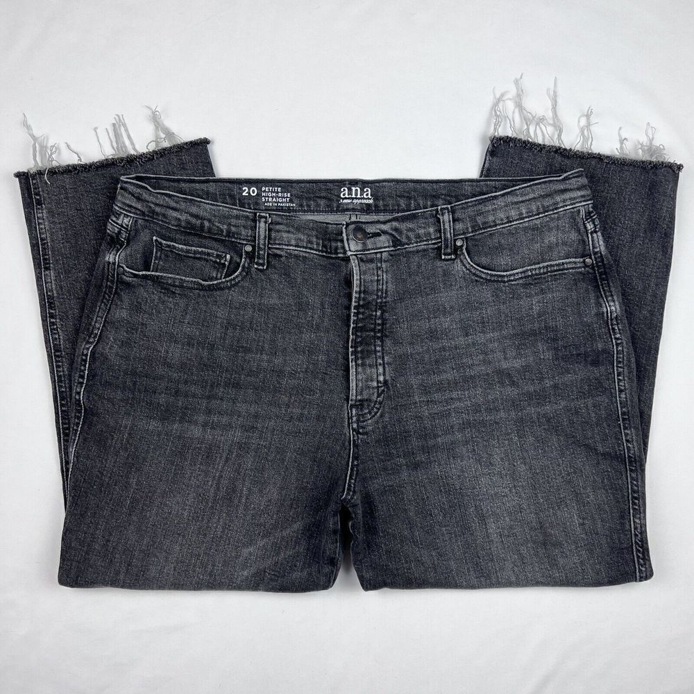 a.n.a. 20 Petite A New Approach High-Rise Straight Raw Hem Denim Black Jeans